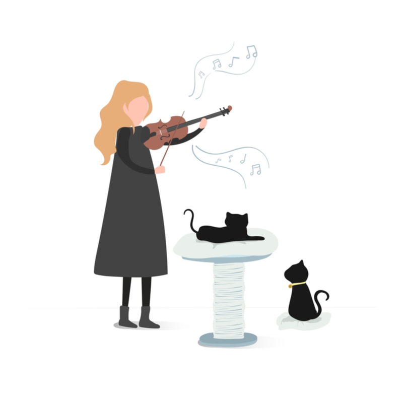 ヴァイオリンを弾いてる女の子と猫