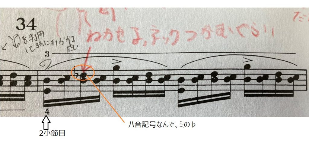 クロイツェルエチュードのヴィオラ版の楽譜。No.34の2小節目をピックアップ